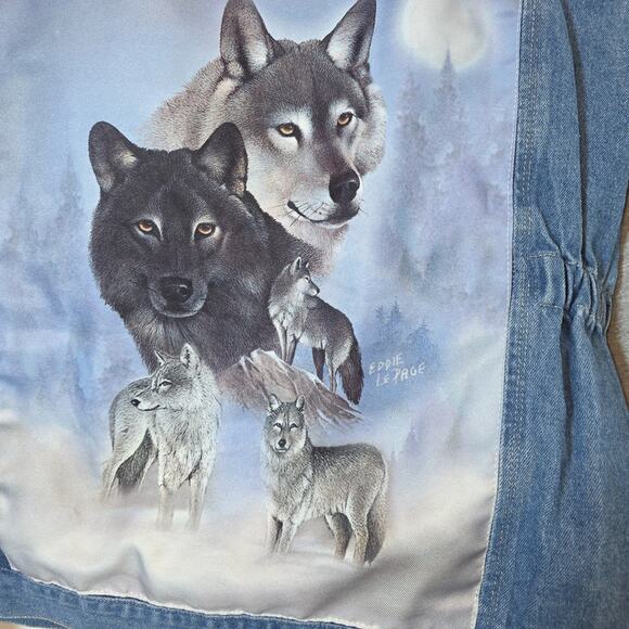 Bradford Exchange Wolves Print  Wolf Embroidered Women's Denim Jacket Size 1X - Picture 9 of 11